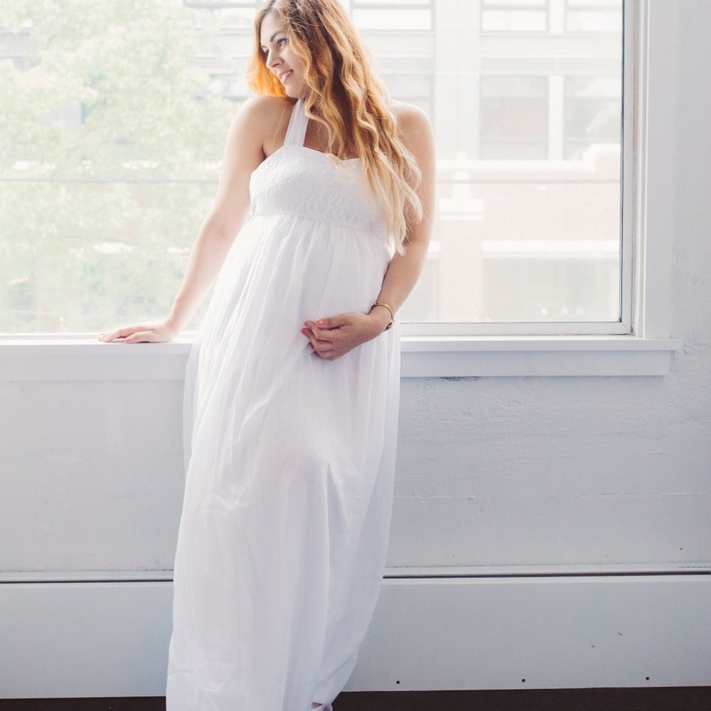 Maternity Dress *NWT*  White Boho Lace Halter Top Flowing Bottom